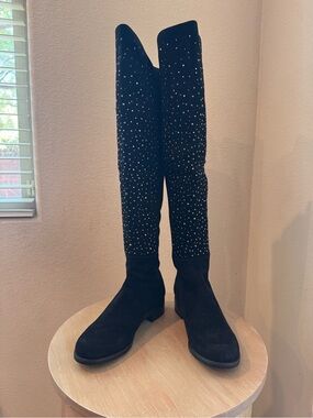 Stuart Weitzman 5050 Black Suede Crystal Studded Boots - Size 9.5 - NIB - $1,500